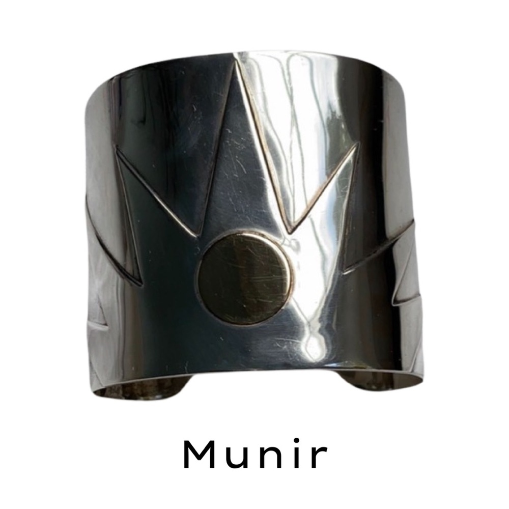 Vintage Munir Sterling silver & 14k cuff bracelet